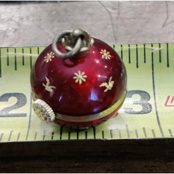 Atlanta Geneve Pendant Watch Swiss-made Orb Red Enamel Hand-painted Gold Birds - Picture 3 of 11